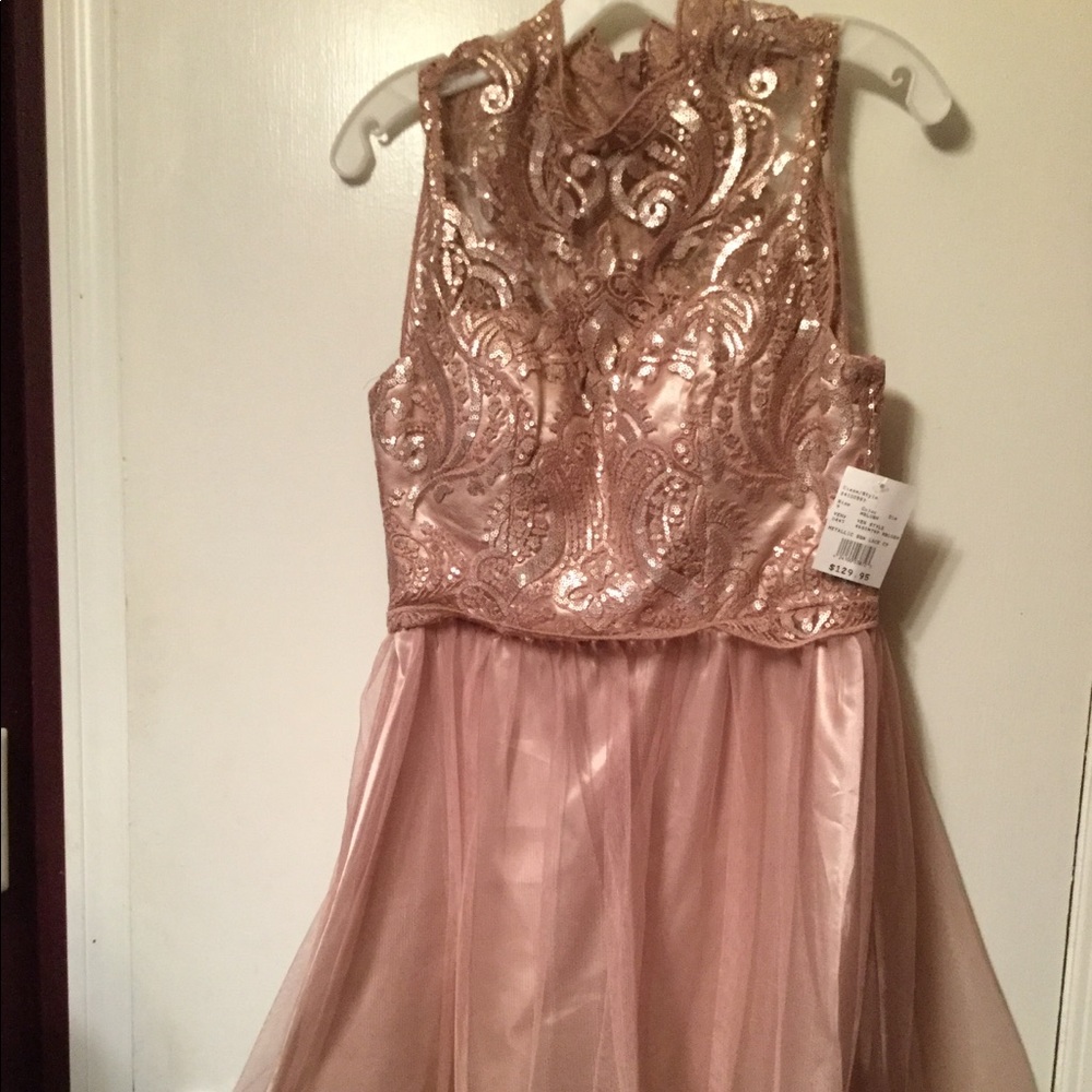 NWT David’s Bridal Blush Dress w/ Metallic Sequins
